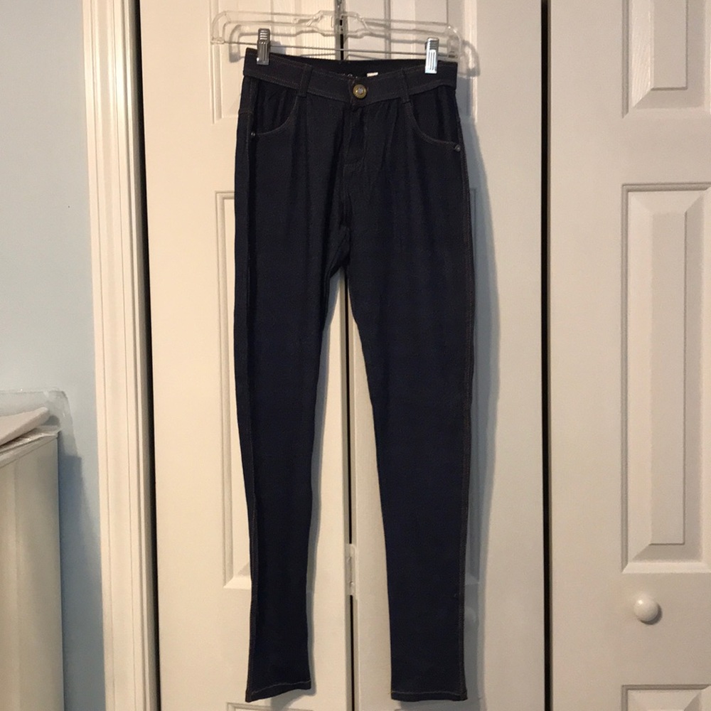 Faux Denim spandex leggings gym Small